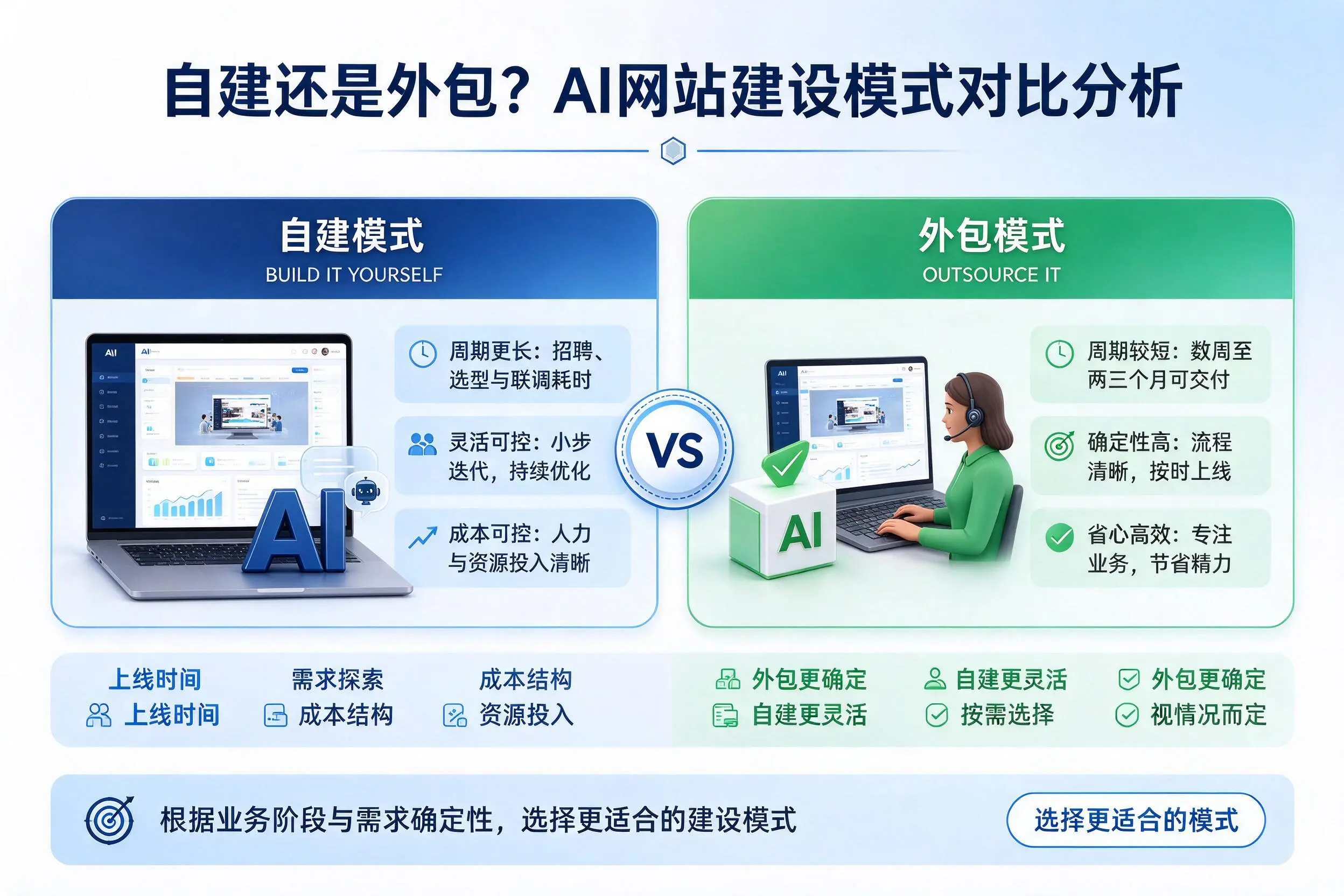 自建还是外包?自贡AI网站建设模式对比分析